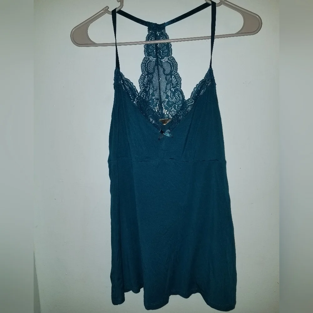 Max Studio Elegant Lace Teal Tank Top Racer Back Pajama Pj Camisole